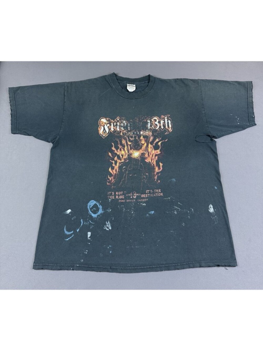 Rare Vintage Y2K Biker Flame Friday 13th Sun Fade Destination 13 Port Dover XL